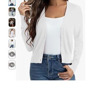 Women’s Cropped Classic White Button-Up Cardigan